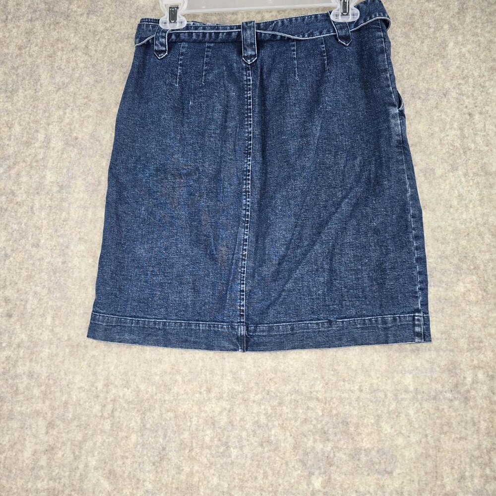 Talbots Womens Denim Mini Skirt Blue Size 8 Stretch Casual With Belt Cotton - Picture 2 of 7
